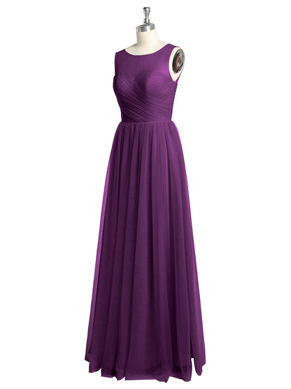 Illusion Neck Cross Tulle Bridesmaid Dresses-Grape