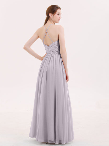 Halter Long Gown with Lace Bodice-Dusk