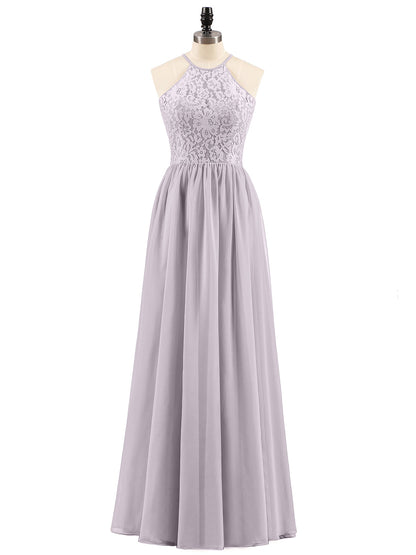 Halter Long Gown with Lace Bodice-Dusk