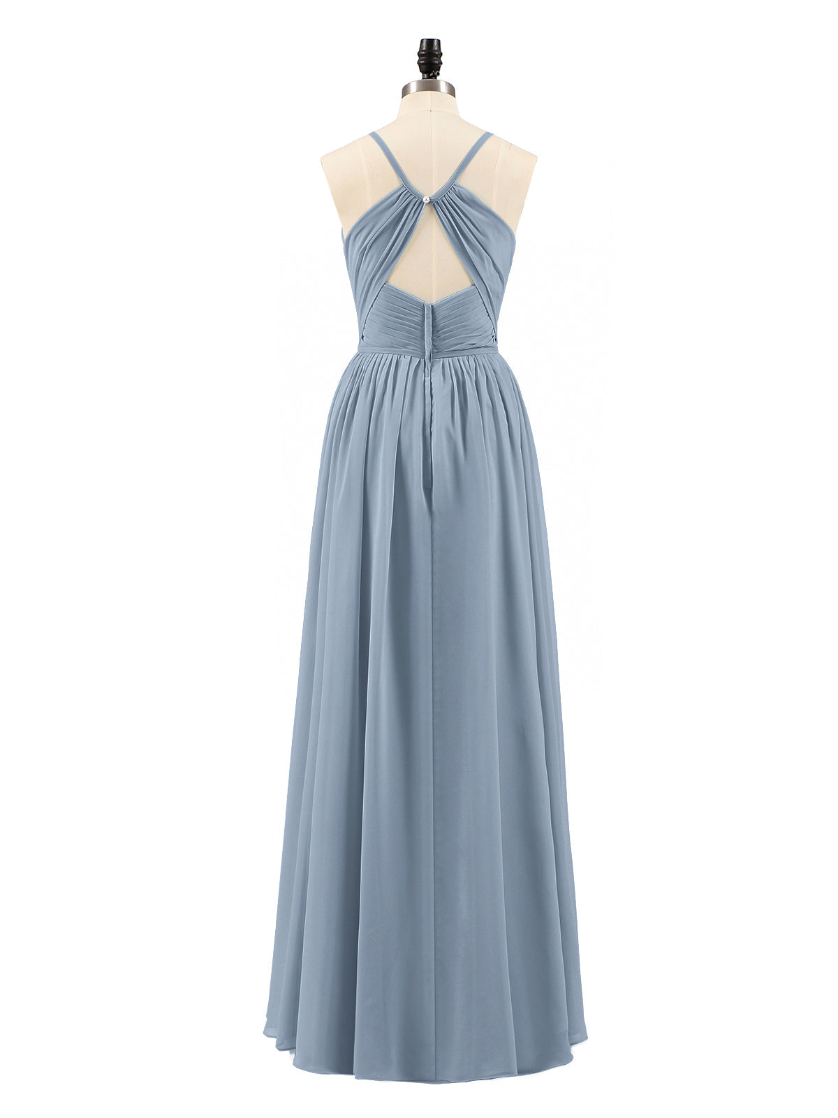 Open Back Chiffon Dress with V Neck-Dusty Blue