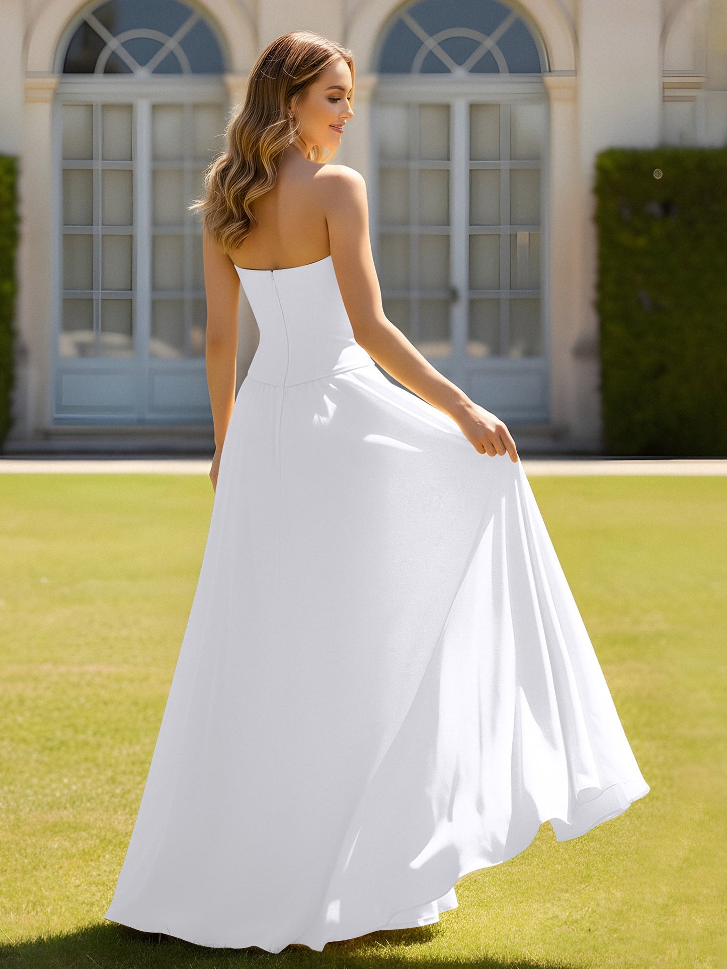 A-Line Sweetheart Chiffon Minimal Prom Dress White