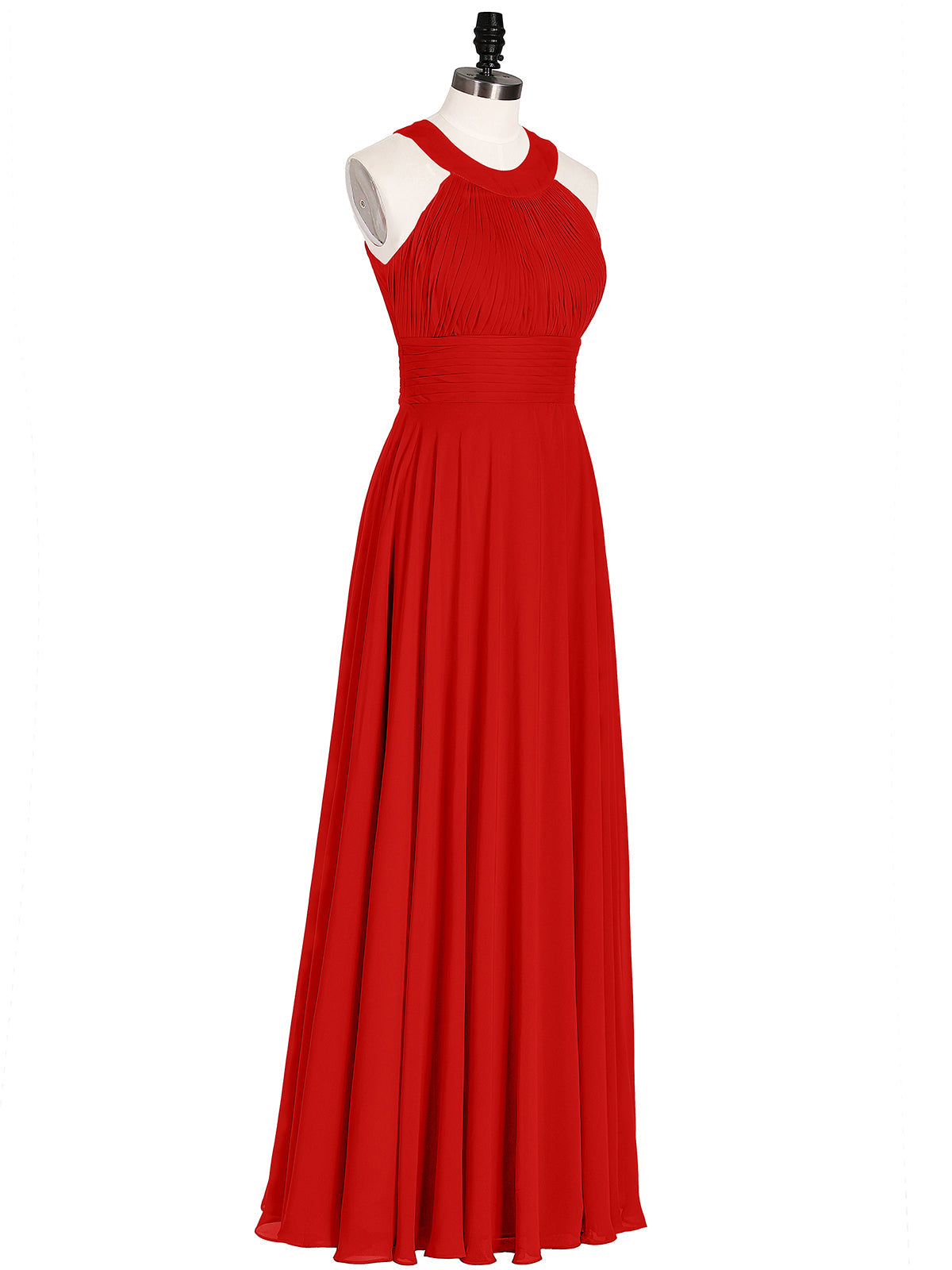 Halter Neck Open Back Chiffon Bridesmaid Dress-Red
