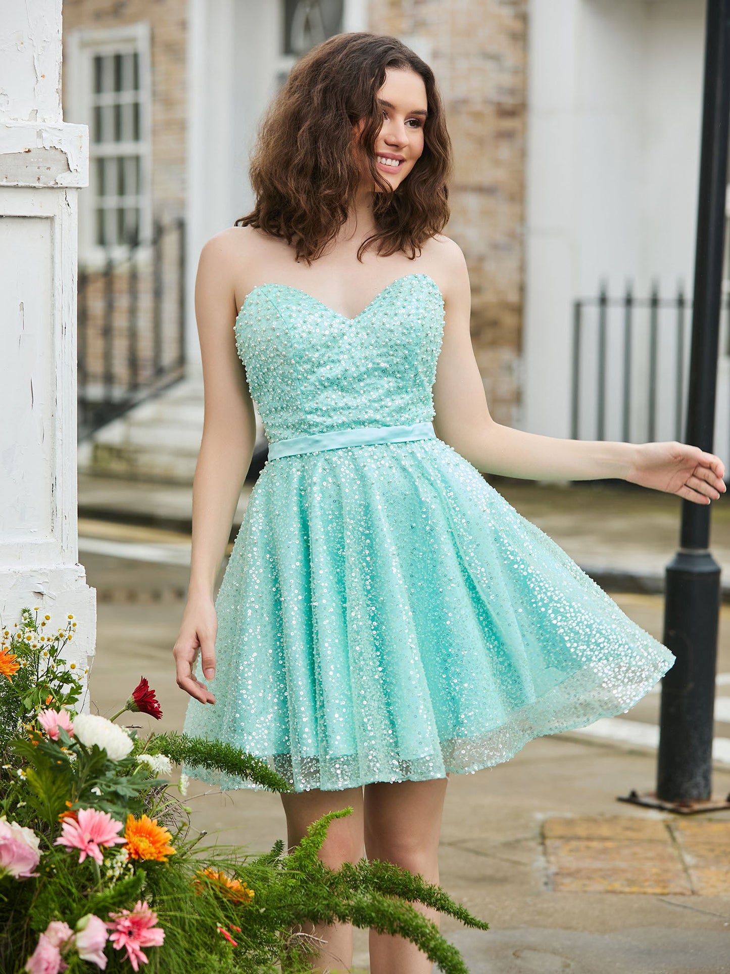Sweetheart Sequins Beaded Adorned Cocktail Dress Spa