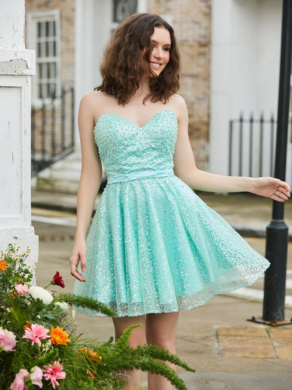 Sweetheart Sequins Beaded Adorned Cocktail Dress Spa