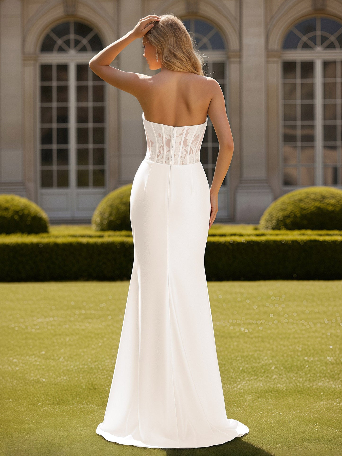 Mermaid Lace Sweetheart Pleated Prom Dress With Slit Ivory