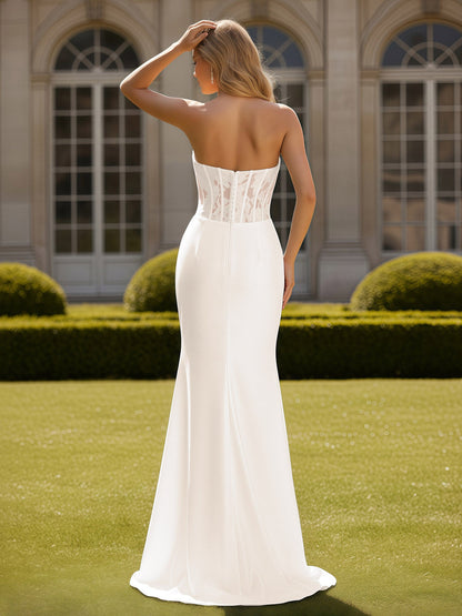 Mermaid Lace Sweetheart Pleated Prom Dress With Slit Ivory
