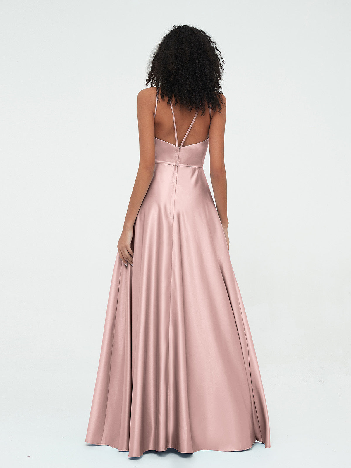 A-line Halter Max Satin Dresses with Pockets-Dusty Rose