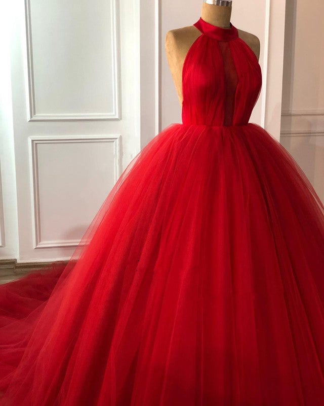 Tulle Ball Gown Halter Dresses For Weddings