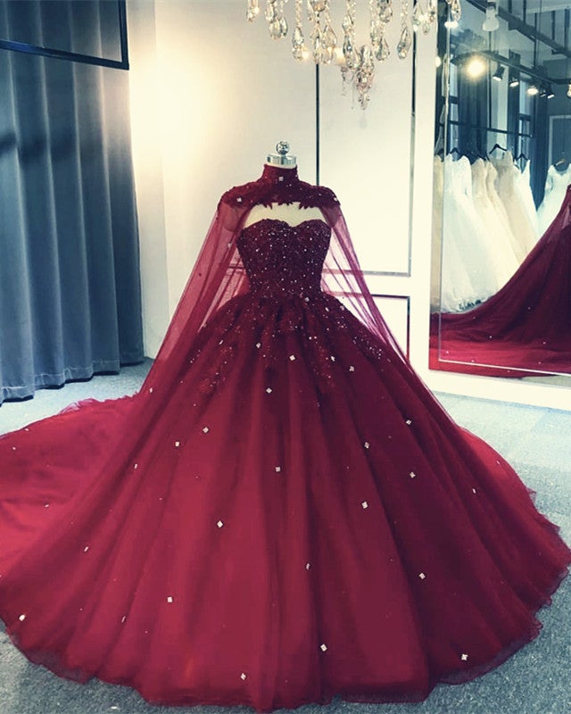 Tulle Ball Gown Wedding Dress With Cape