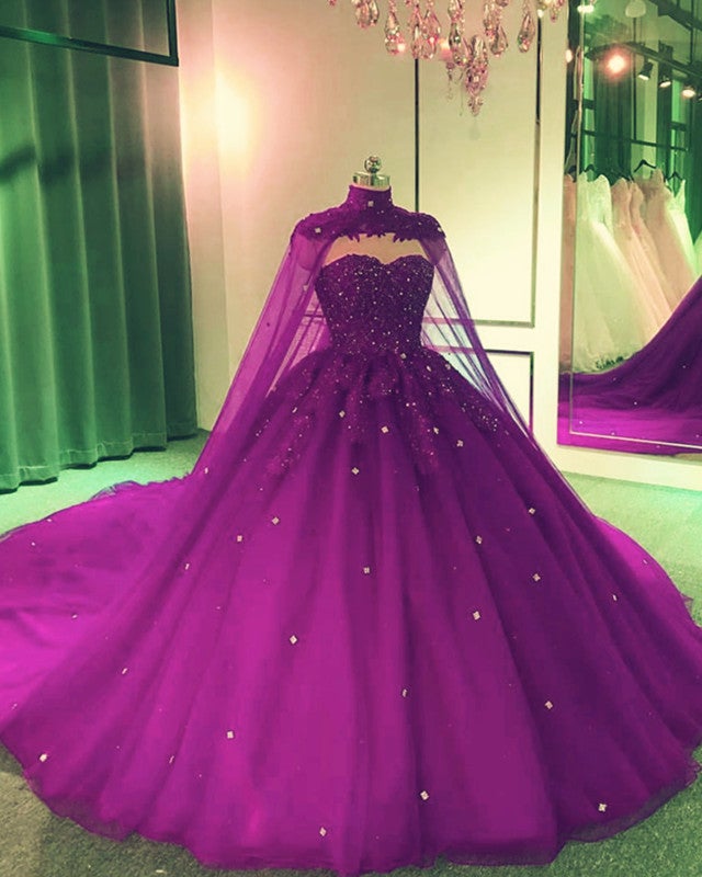Tulle Ball Gown Wedding Dress With Cape