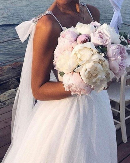 Tulle Princess Wedding Dress Sweetheart Corset Pearl Beaded