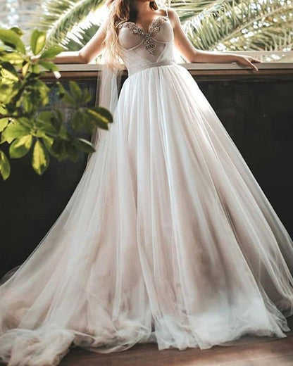 Tulle Princess Wedding Dress Sweetheart Corset Pearl Beaded