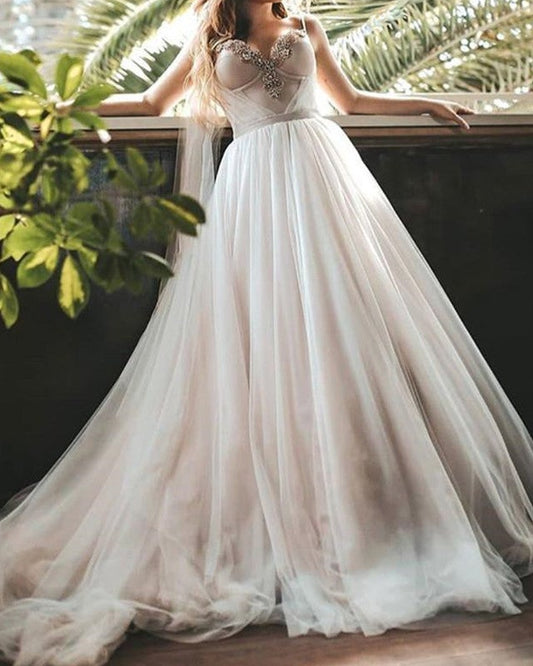 Tulle Princess Wedding Dress Sweetheart Corset Pearl Beaded