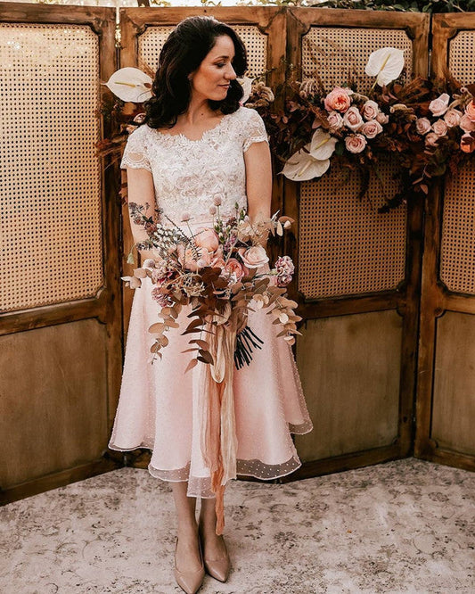 Tea Length Boho Wedding Dresses Two Piece