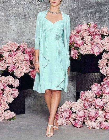 With Jacket Mother Of The Bride Dresses Sheath Knee Length Chiffon Appliques Plus Size Short Groom Mother Dresses For Wedding - RongMoon