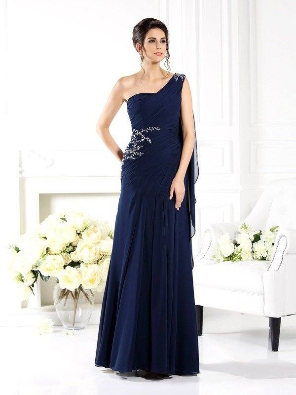 Sheath/Column One-Shoulder Sleeveless Long Chiffon Mother of the Bride Dresses - RongMoon