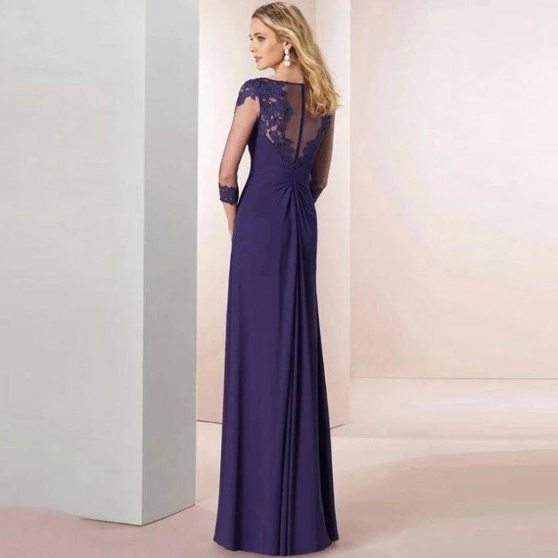 Blue Mother Of The Bride Dresses A-line 3/4 Sleeves Chiffon Appliques Plus Size Long Elegant Groom Mother Dresses Wedding - RongMoon