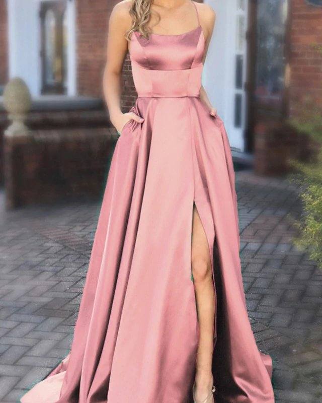 Sexy Backless Long Satin Bridesmaid Dresses - RongMoon