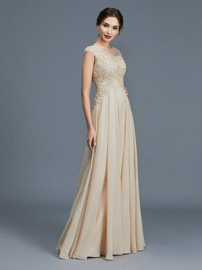 A-Line/Princess Scoop Sleeveless Ruffles Chiffon Floor-Length Mother of the Bride Dresses - RongMoon