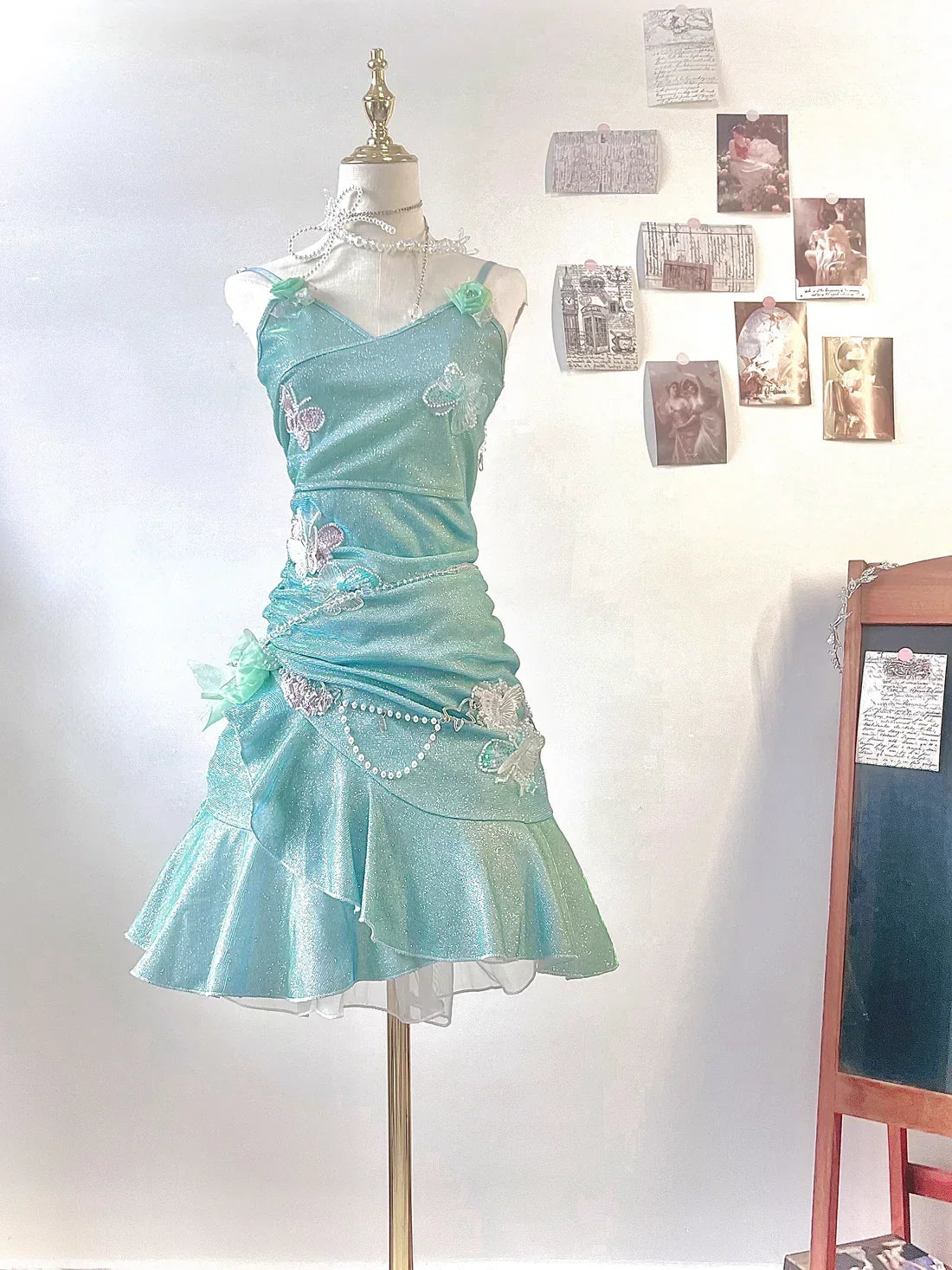 Fashion Mint Green Sparkling Sequin Spaghetti Strap Ruffled Hem Short 16th Birthday Party Dress Homecoming Dress HZ1024