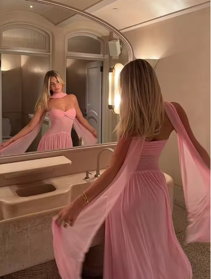 Elegant Pink Sweetheart Chiffon A Line Evening Dress,Long Prom Party Gown cc2918