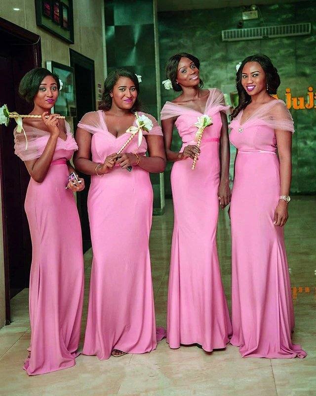 Long Jersey Empire Waistline Mermaid Bridesmaid Dresses With Cap Sleeves - RongMoon