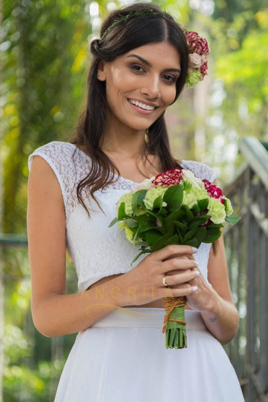 A-Line Two-Piece Lace Top Chiffon Wedding Dresses