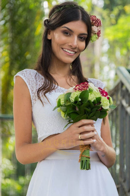 A-Line Two-Piece Lace Top Chiffon Wedding Dresses