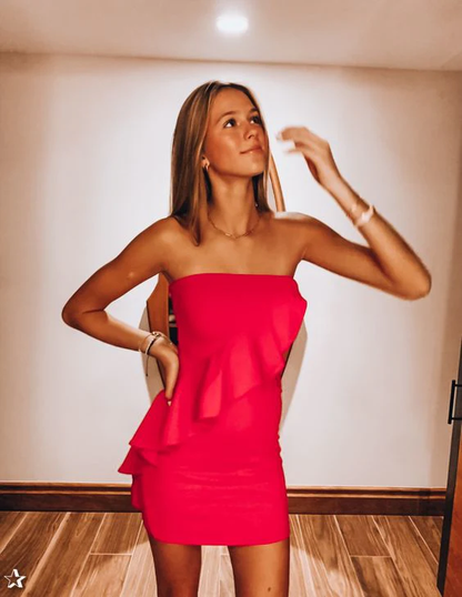 Hot Pink Strapless Tight Homecoming Dress  c3330