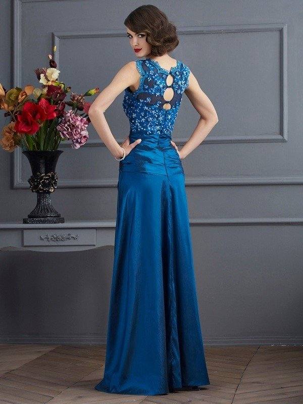 A-Line/Princess V-neck Sleeveless Beading Long Taffeta Mother of the Bride Dresses - RongMoon