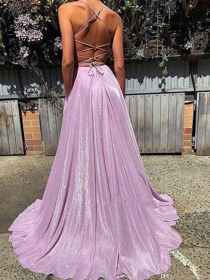A-Line/Princess V-neck Ruffles Sleeveless Sweep/Brush Train Dresses - RongMoon