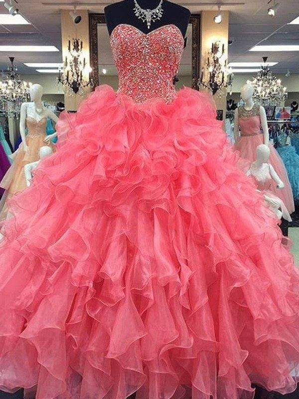 Ball Gown Sweetheart Sleeveless Floor-Length Beading Organza Dresses - RongMoon