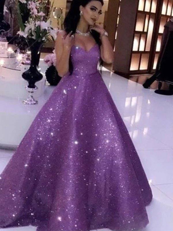 Ball Gown Sequins Sweetheart Sleeveless Ruffles Sweep/Brush Train Dresses - RongMoon