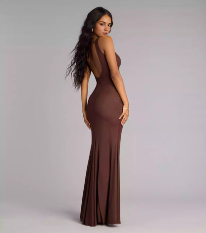 Unforgettable stretch mesh V-neck wide shoulder strap backless lace up mermaid and floor skirt Prom Dresses