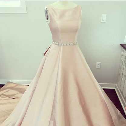 Unique Bow Back Satin Princess Wedding Dresses Pink