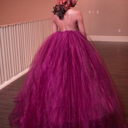 Unique Halter Top Organza Ball Gowns Prom Dresses