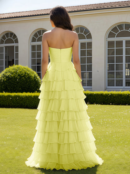 Chiffon Ruffle Sweetheart Prom Dress With Slit Daffodil