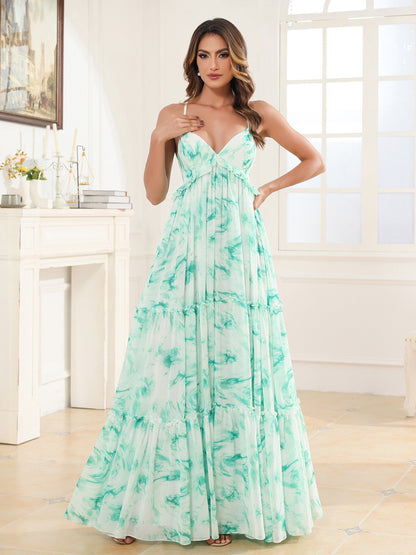 Empire Chiffon Tiered Skirt Max Bohemian Dresses Mint Marble