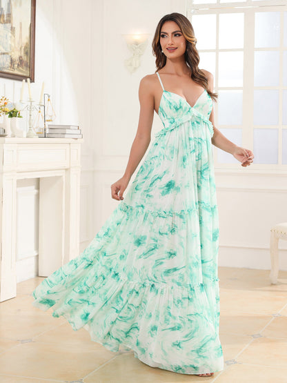 Empire Chiffon Tiered Skirt Max Bohemian Dresses Mint Marble