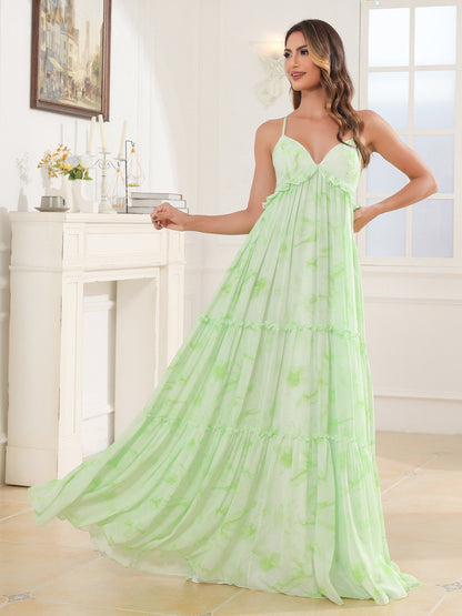 Empire Chiffon Tiered Skirt Max Bohemian Dresses Sage Dream