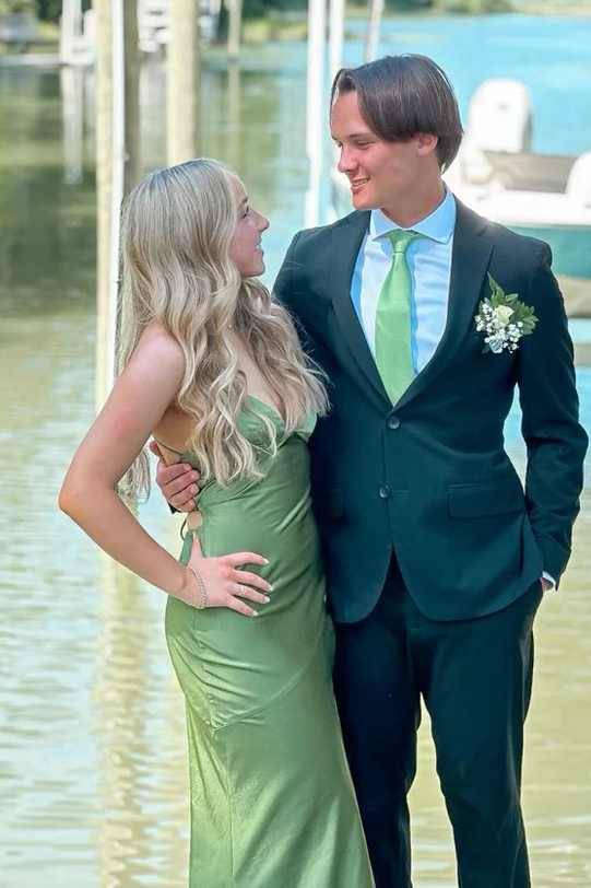 Sexy Backless Dusty Sage V-Neck Sheath Fit Prom Dress