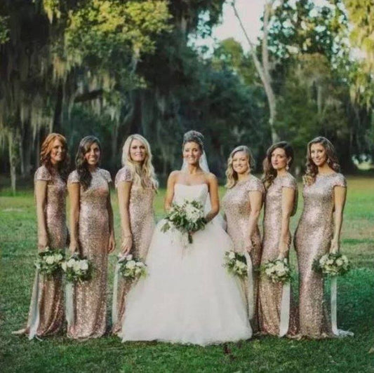 Sparkle Bridesmaid Dresses For Women Mermaid Cap Sleeves Sequins Backless Long Cheap Under 50 Wedding Party Dresses - RongMoon