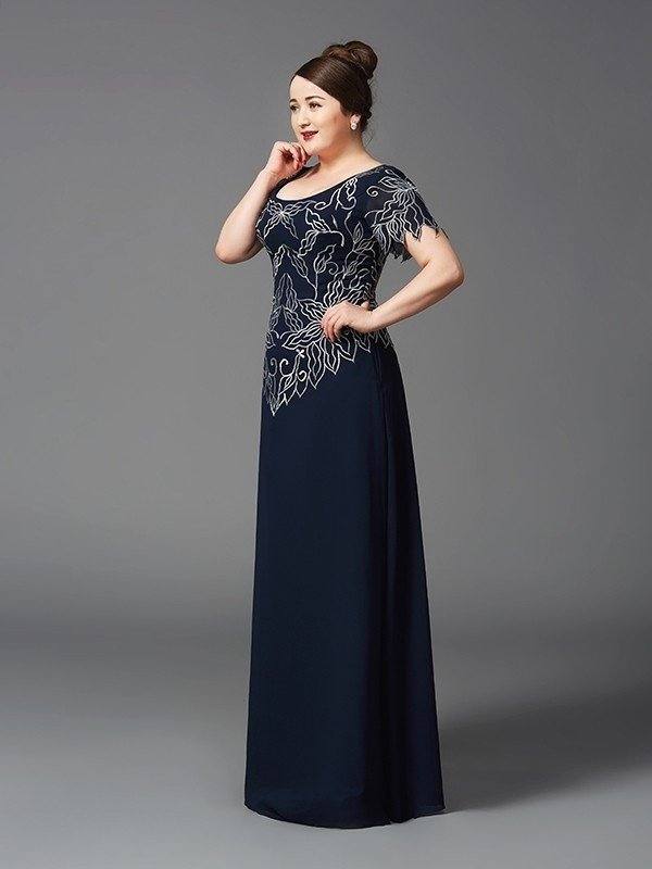 A-Line/Princess Square Short Sleeves Long Chiffon Mother of the Bride Dresses - RongMoon