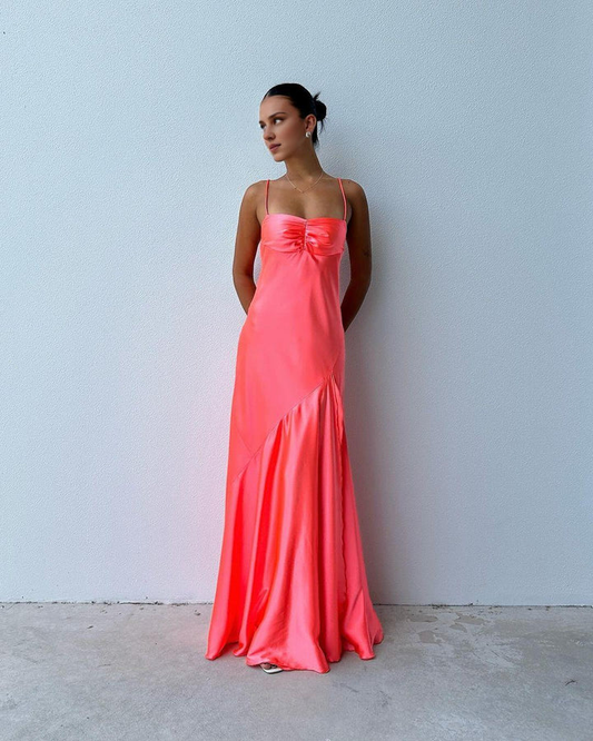 Simple Peach A Line Long Prom Dress Formal Party Dress With Side Slit cc3034