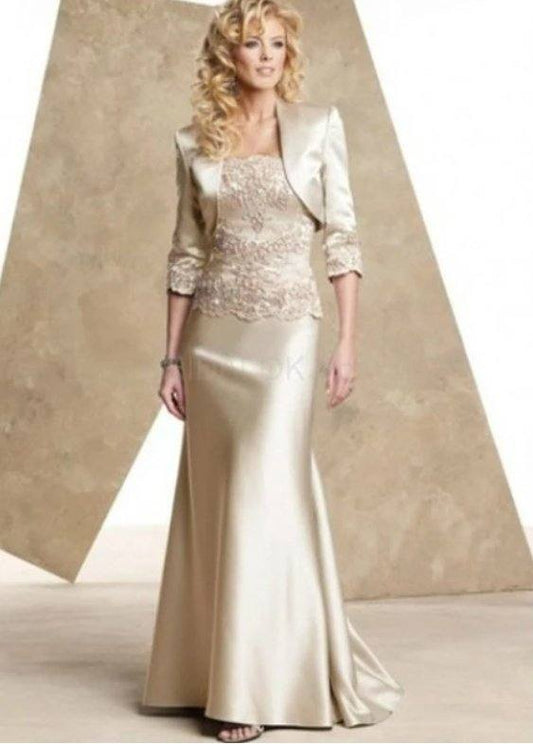 Elegant Mother Of The Bride Dresses Mermaid Satin Lace With Jacket Long Wedding Party Dresses Mother Dresses For Wedding - RongMoon
