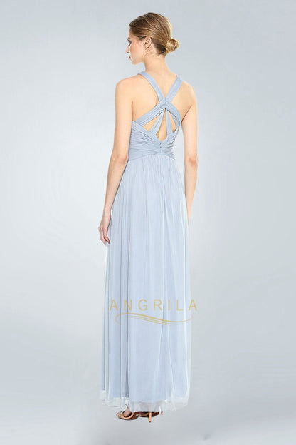 Halter Sleeveless Beading Long Chiffon Formal Prom Dresses