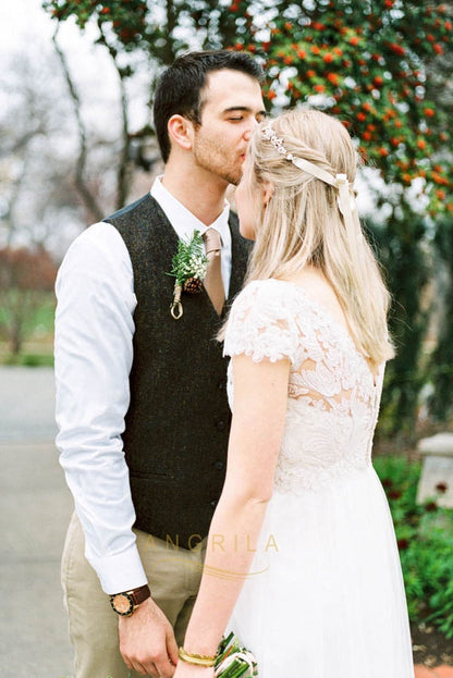 Princess Lace Floor-length Wedding Dresses with Sleeves