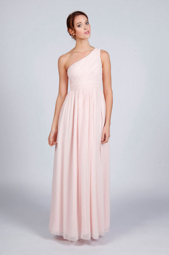 One-shoulder A-line/Princess Pleated Long Chiffon Formal Prom Dresses