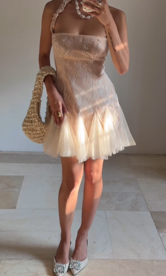 Sweet Tulle Lace Halter Homecoming Dress Short Party Dress cc2929