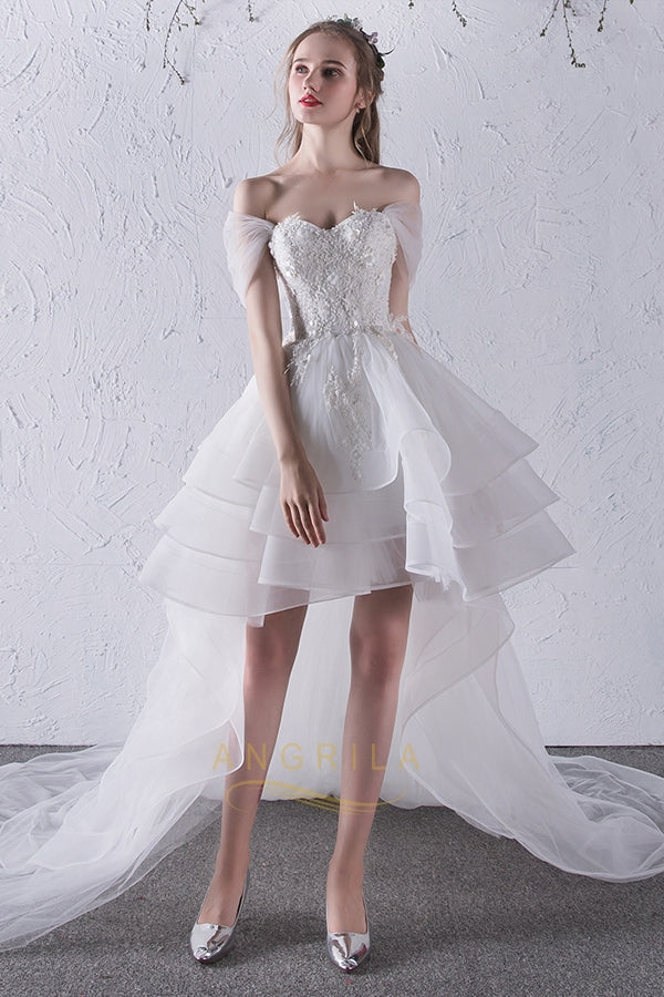 Tulle Sweetheart Neckline Cap Sleeves Wedding Dresses